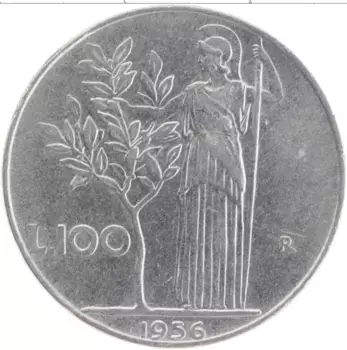 Монета 100 лир Италии 1956 года Медно-никель