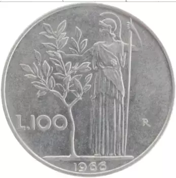 Монета 100 лир Италии 1966 года Медно-никель