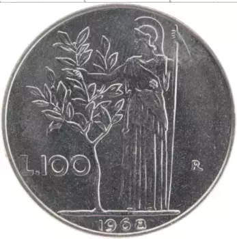 Монета 100 лир Италии 1968 года Медно-никель