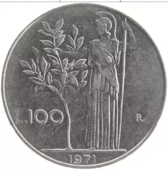 Монета 100 лир Италии 1971 года Медно-никель