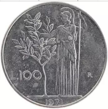 Монета 100 лир Италии 1971 года Медно-никель