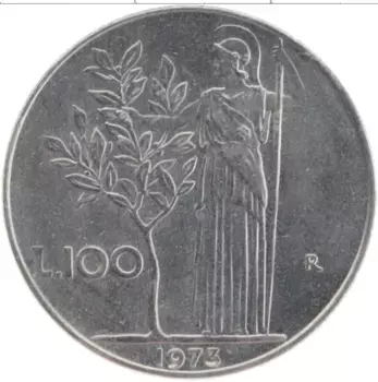 Монета 100 лир Италии 1973 года Медно-никель