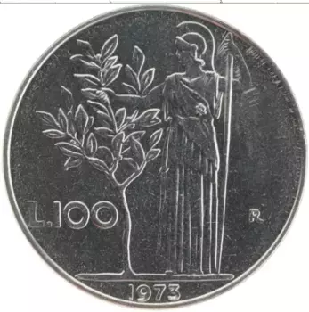 Монета 100 лир Италии 1973 года Медно-никель