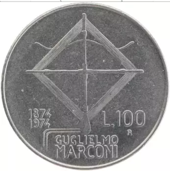 Монета 100 лир Италии 1974 года Железо