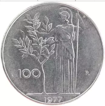 Монета 100 лир Италии 1977 года Медно-никель