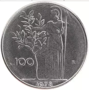 Монета 100 лир Италии 1978 года Медно-никель