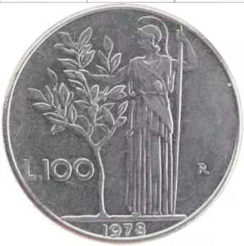Монета 100 лир Италии 1978 года Медно-никель