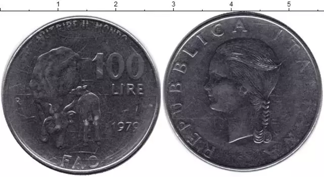 Монета 100 лир Италии 1979 года Медно-никель ФАО