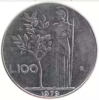 Монета 100 лир Италии 1979 года Медно-никель
