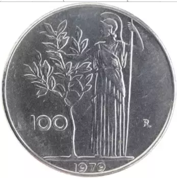 Монета 100 лир Италии 1979 года Медно-никель Богиня мудрости Минерва