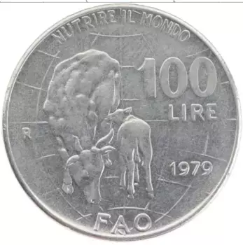 Монета 100 лир Италии 1979 года Медно-никель ФАО