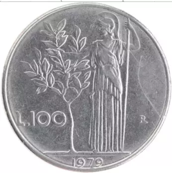 Монета 100 лир Италии 1979 года Медно-никель