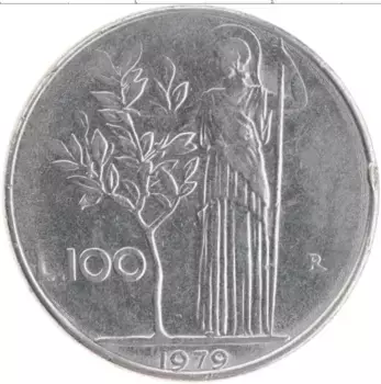 Монета 100 лир Италии 1979 года Медно-никель