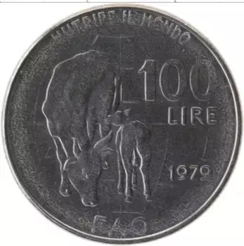 Монета 100 лир Италии 1979 года Железо ФАО