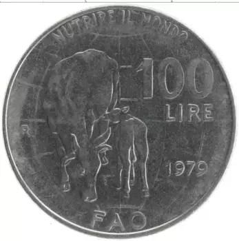 Монета 100 лир Италии 1979 года Железо ФАО