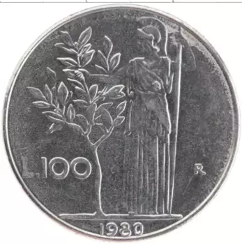 Монета 100 лир Италии 1980 года Медно-никель