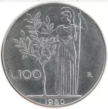 Монета 100 лир Италии 1980 года Медно-никель