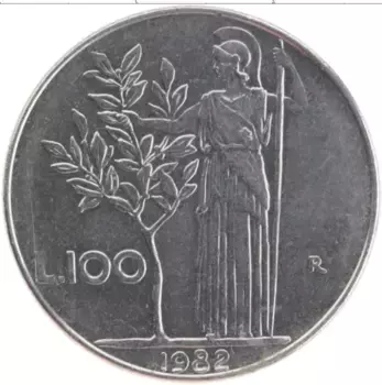 Монета 100 лир Италии 1982 года Медно-никель