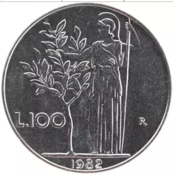 Монета 100 лир Италии 1982 года Медно-никель