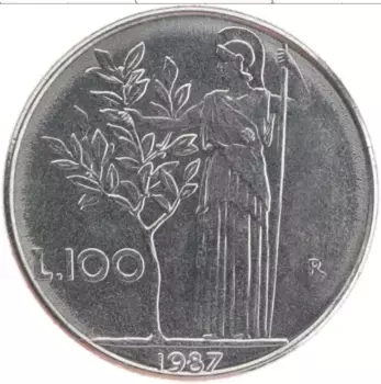 Монета 100 лир Италии 1987 года Медно-никель