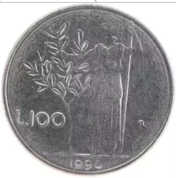 Монета 100 лир Италии 1990 года Сталь