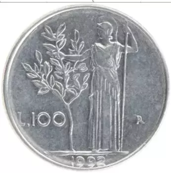 Монета 100 лир Италии 1992 года Медно-никель