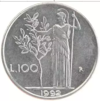 Монета 100 лир Италии 1992 года Медно-никель