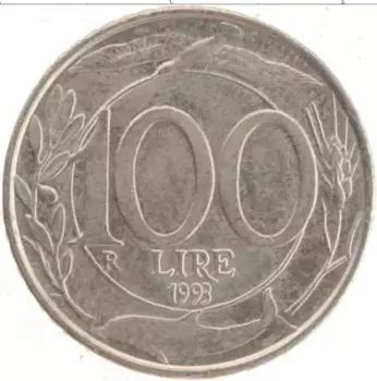 Монета 100 лир Италии 1993 года Медно-никель Дельфин