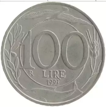 Монета 100 лир Италии 1993 года Медно-никель