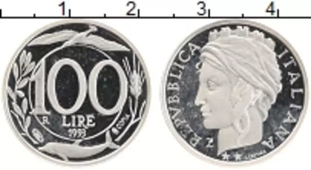 Монета 100 лир Италии 1993 года Серебро Официальный выпуск Монетного Двора