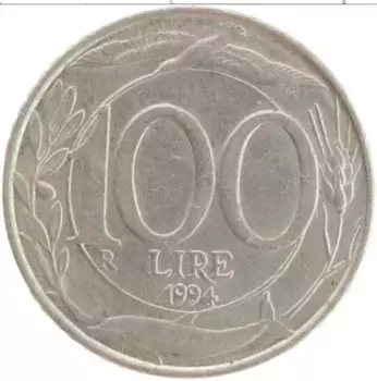 Монета 100 лир Италии 1994 года Медно-никель