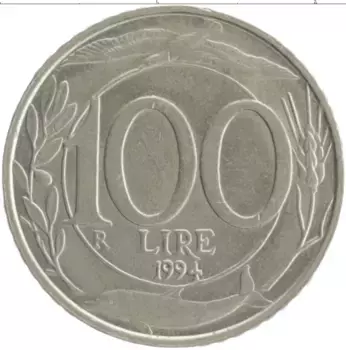 Монета 100 лир Италии 1994 года Медно-никель