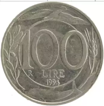 Монета 100 лир Италии 1994 года Медно-никель