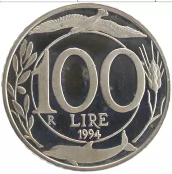 Монета 100 лир Италии 1994 года Медно-никель