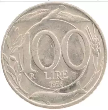 Монета 100 лир Италии 1996 года Медно-никель