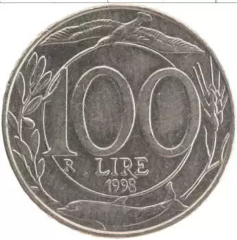 Монета 100 лир Италии 1998 года Медно-никель
