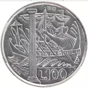 Монета 100 лир Сан-Марино 1973 года Медно-никель