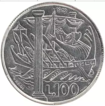 Монета 100 лир Сан-Марино 1973 года Железо Улисс и Геркулесовы столпы