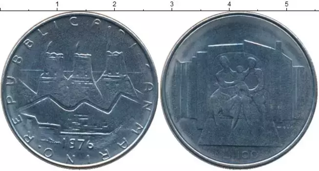 Монета 100 лир Сан-Марино 1976 года Медь