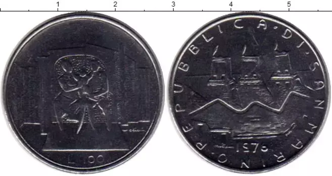 Монета 100 лир Сан-Марино 1976 года Сталь Семья