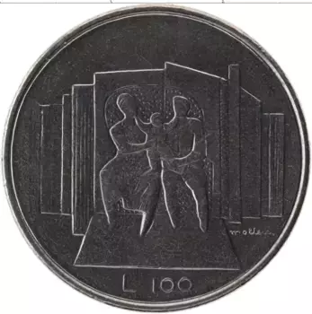 Монета 100 лир Сан-Марино 1976 года Медно-никель Семья