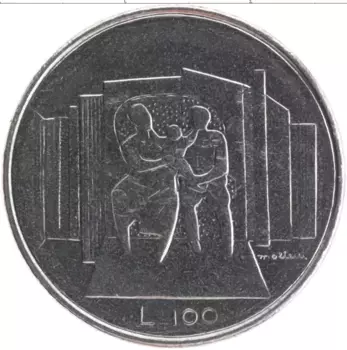Монета 100 лир Сан-Марино 1976 года Медно-никель