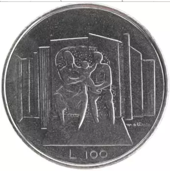 Монета 100 лир Сан-Марино 1976 года Медно-никель