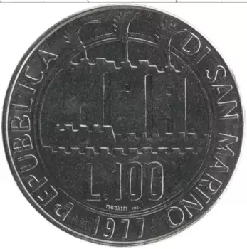 Монета 100 лир Сан-Марино 1977 года Медно-никель Защита окружающей среды