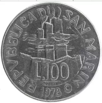 Монета 100 лир Сан-Марино 1978 года Сталь ФАО
