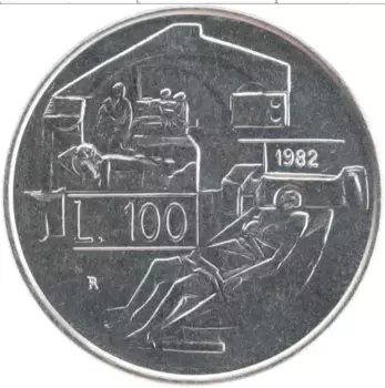 Монета 100 лир Сан-Марино 1982 года Медно-никель Госпиталь