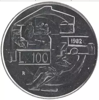 Монета 100 лир Сан-Марино 1982 года Медно-никель Социальные завоевания