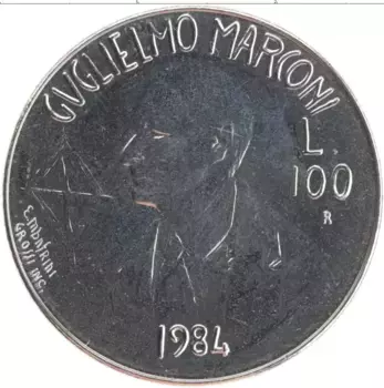 Монета 100 лир Сан-Марино 1984 года Железо Гульельмо Маркони