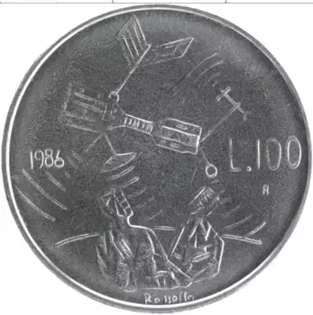 Монета 100 лир Сан-Марино 1986 года Медно-никель Технологическая революция