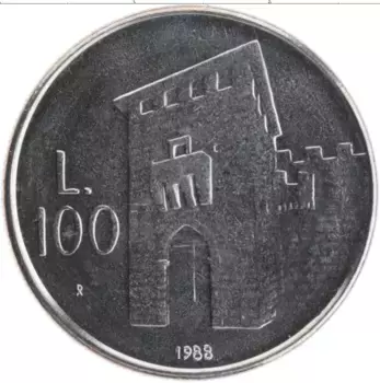 Монета 100 лир Сан-Марино 1988 года Медно-никель
